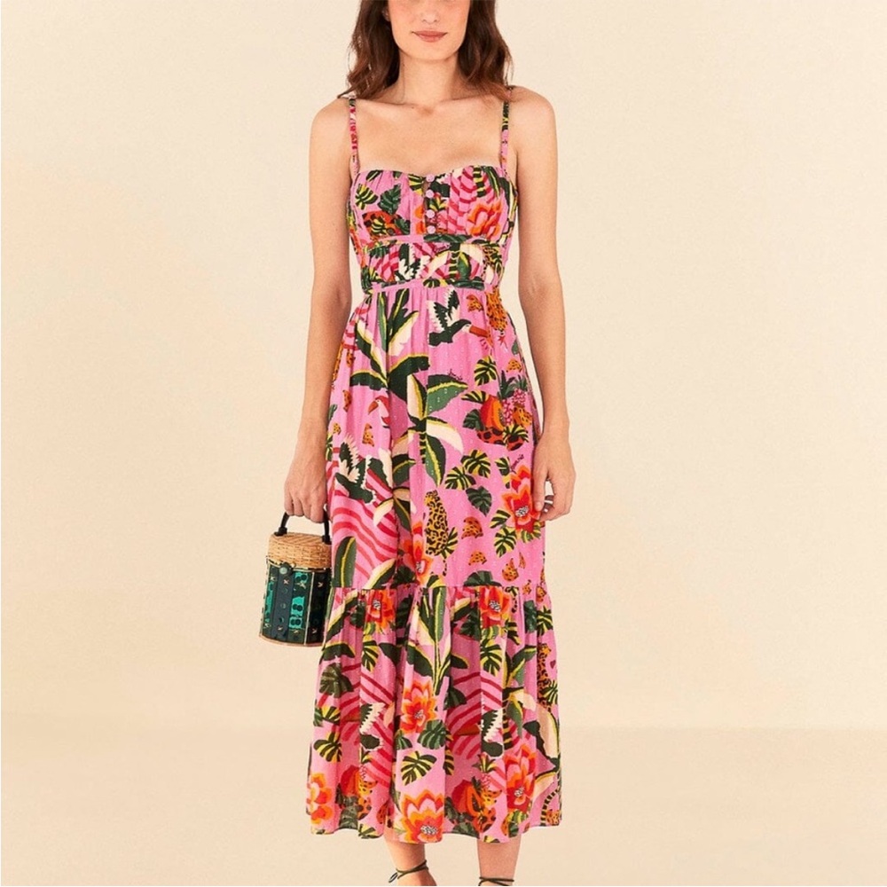 FARM Rio Pink Floral Midi Dress